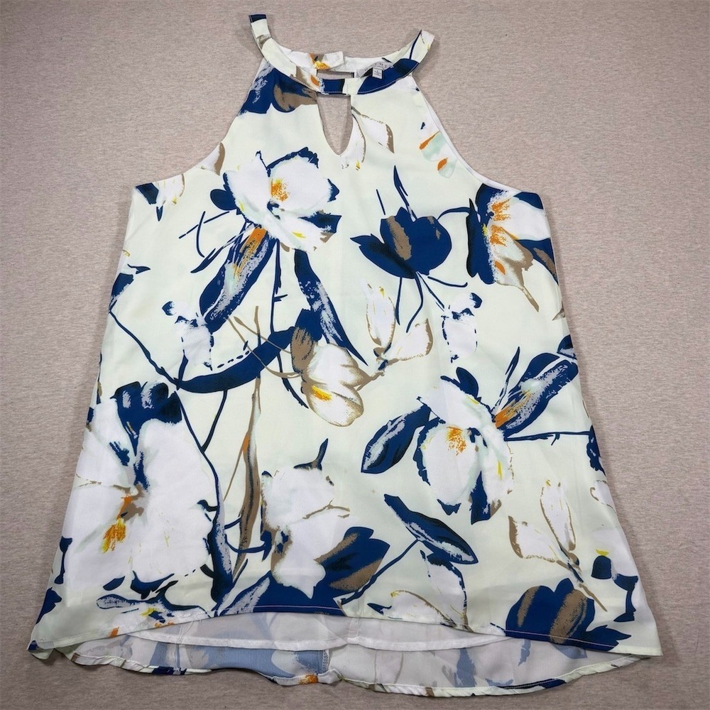 Hayden Los Angeles Tank Top Womens‎ L Blue Ivory Floral Halter Tunic